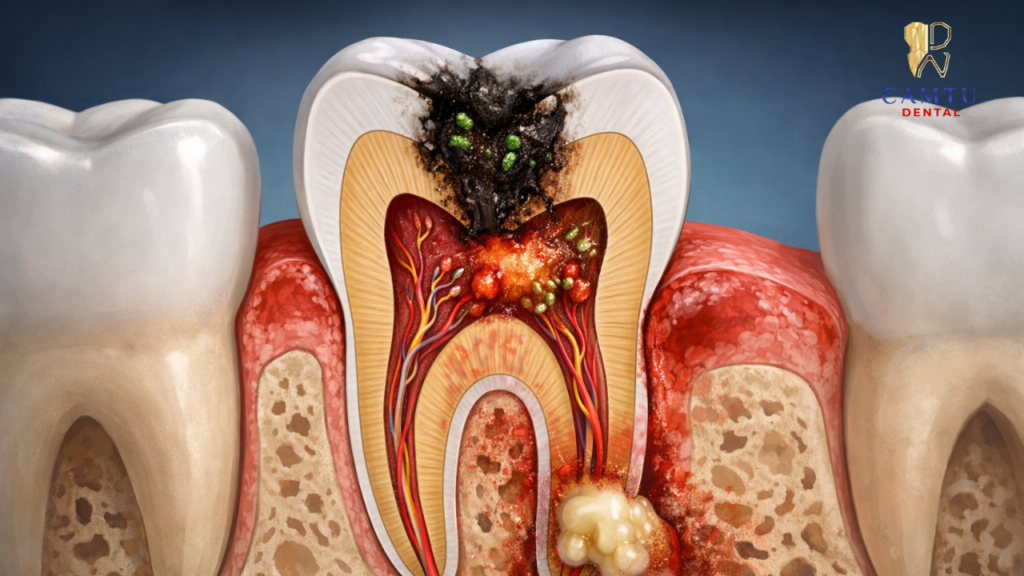 Viêm tủy răng nặng do sâu răng