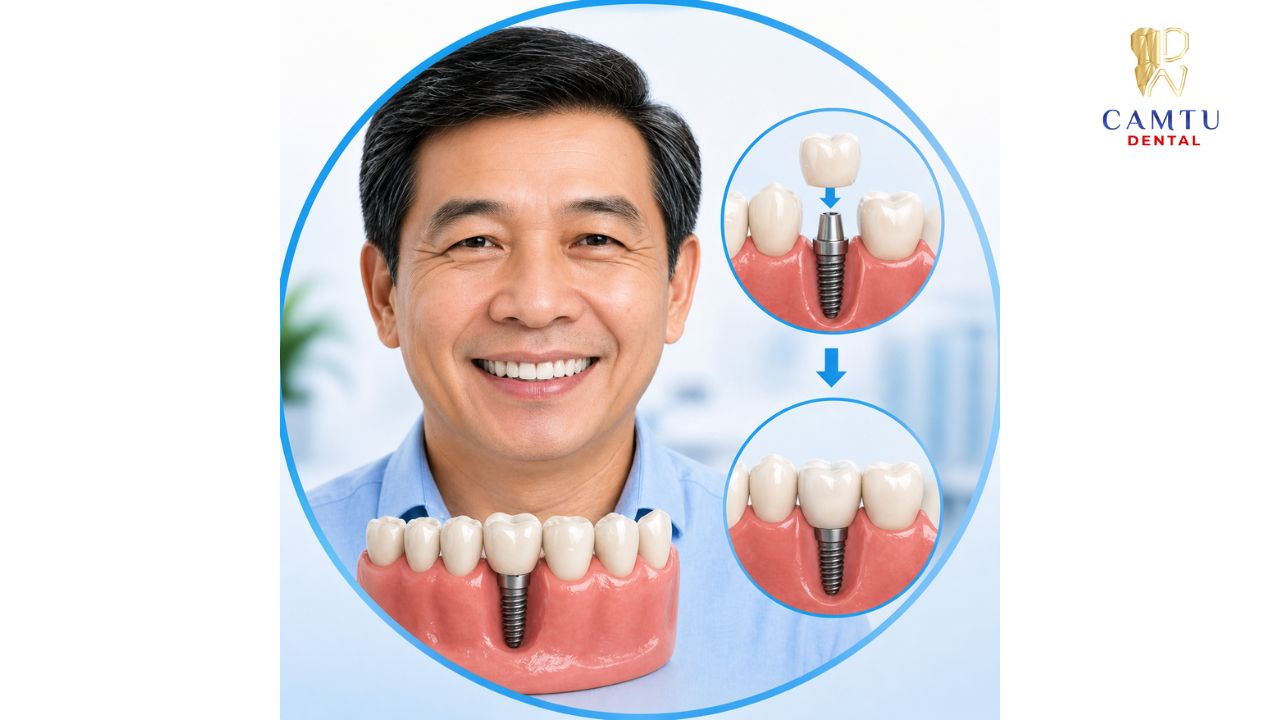 mão răng sứ khi đã được cấy ghép